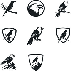 eagle icons set silhouette
