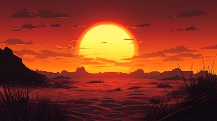 Breathtaking golden sun over desert horizon high resolution picture