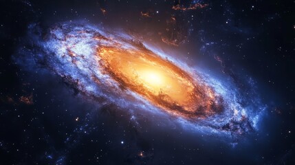 cosmic galaxy with swirling blue and orange nebulae, vibrant and mysterious landscape, radiant and dreamy composition, glowing and inspiring tones