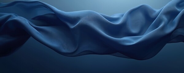 Obraz premium Blue flowing transparent cloth wave. Waving silk textile with smooth curves. Flying fabric suitable as overlay, template. Geometric light fractal pattern design in abstract style.