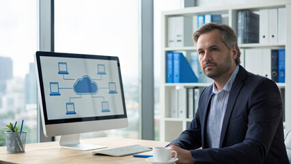 Business & Corporate concept, Business leader developing strategies with cloud technology in office