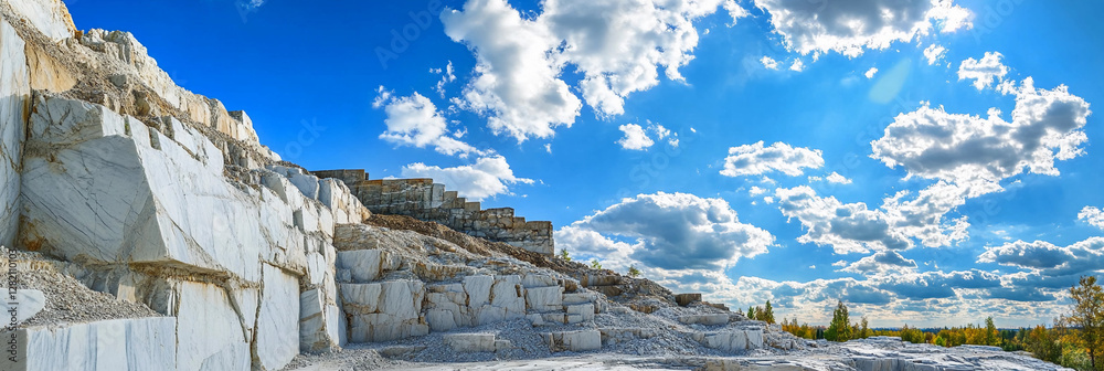 Poster karelia marble quarry with dramatic clouds in background. generative ai