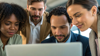 Business & Corporate concept, Engaged diverse corporate team collaborating on AI project together