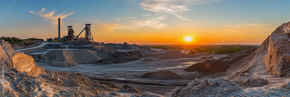Poster limestone extraction process at cement production site. generative ai