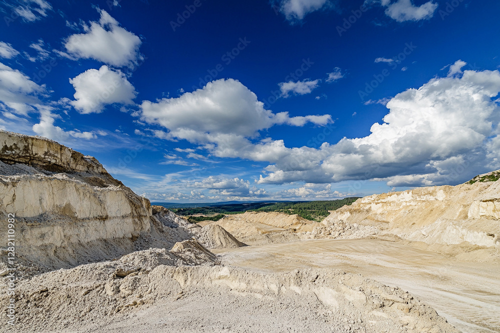 Poster limestone extraction site for cement production in daylight. generative ai