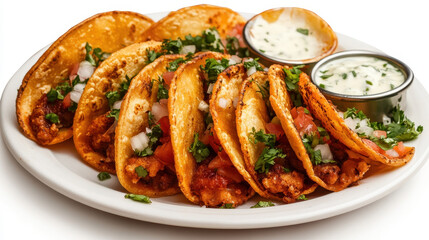 Delicious Beef Tacos with Fresh Toppings and Dipping Sauces