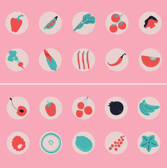 Cute appetizing Vegetables collection. Decorative abstract horizontal banner with colorful doodles. Hand-drawn modern illustrations with Vegetables, abstract elements.	
