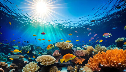 Naklejka premium Views from the depths of the deep blue clear seas