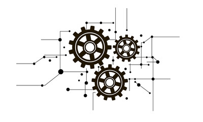 Fototapeta premium Mechanical gears. Gear wheel cogwheel icon. Technological design with geometric elements symbolizing industry and engineering processes. Vector gear icon