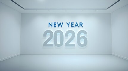 Contemporary white interior featuring large numeric milestone signage for celebratory holiday occasion in a sleek minimal showroom environment