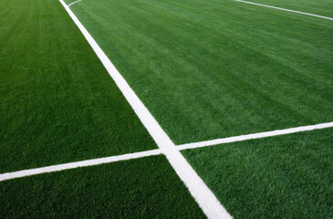 Obraz premium Macro photo of the green grass of the sports field, highlighting the texture and details, giving the impression of being close to nature.