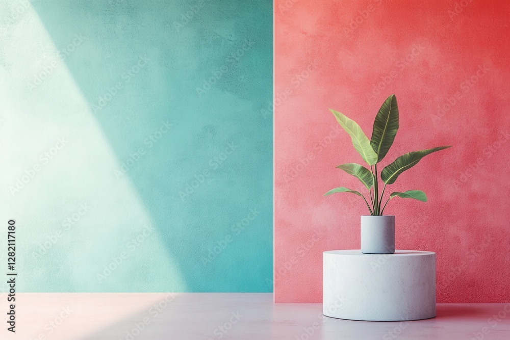 Poster Modern showcase of a minimalist blue cube on a vibrant blue background accentuating geometric shapes and shadows in a simple, clean design setting