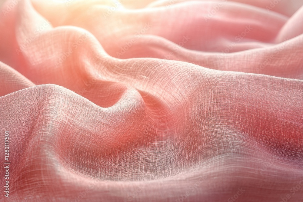 Poster Textured natural fabric draping softly in warm light displaying intricate weave patterns and subtle color variations in a cozy indoor setting