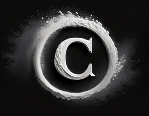 copyright symbol made with white powder on black background