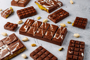Dubai chocolate bar with pistachio paste and kadaif dough