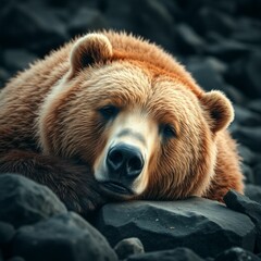 Obraz premium brown bear cub resting and relaxing 