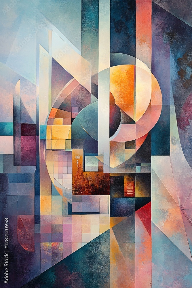 Aufkleber Abstract painting mixing geometric shapes creating three-dimensional illusion