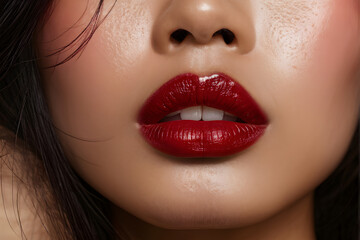 Fototapeta premium there is a close up of a woman's lips with red lipstick