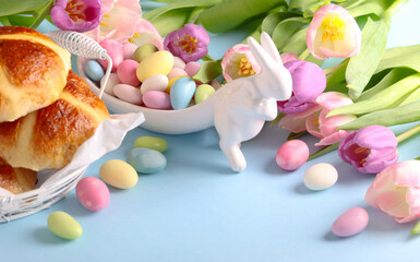 Easter sweet treats blue background