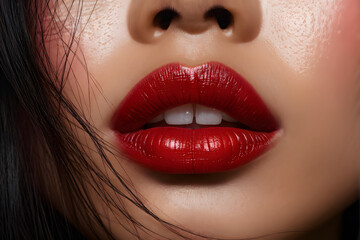 there is a close up of a woman's lips with red lipstick