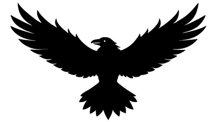 Fototapeta premium a raven with its wings spread wide open against a bright background. The raven is a symbol of mystery and intelligence