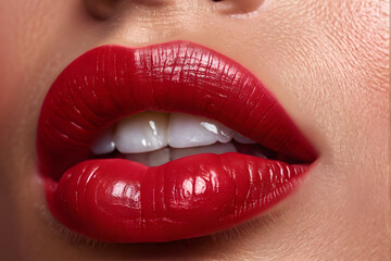 Fototapeta premium there is a close up of a woman's lips with red lipstick