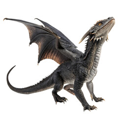 Fototapeta premium Majestic Black Dragon – Isolated on White Background as Transparent. PNG. AI GENERATED