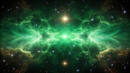 Obraz premium Ethereal Emerald Nebula Wallpaper Capturing the Cosmic Wonder of the Galaxy