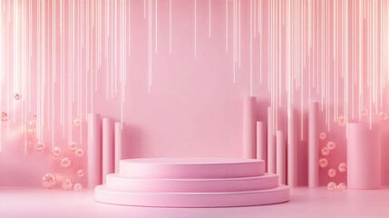 A Pink Colored Studio Stage Lit With Elegant Light Strips