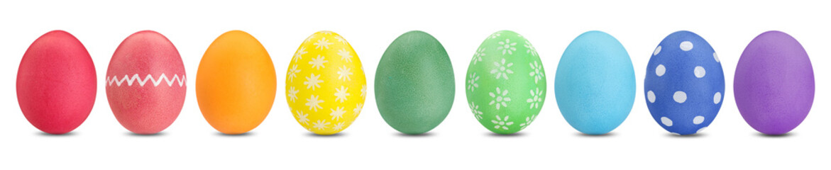 Easter eggs in different colors isolated on white, set