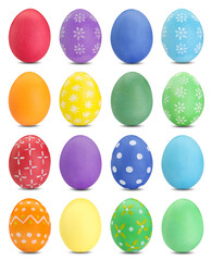 Easter eggs in different colors isolated on white, set