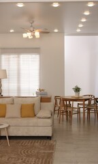 Stylish furniture and decor in cozy living room. Interior design