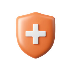 Obraz premium Orange shield with white plus symbol illustrates protection and health concept