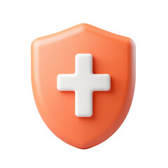Obraz premium Bright orange shield with white medical cross symbol for health and protection theme