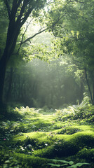 Fototapeta premium Lush Tapestry of Verdant Elegance and Symbiotic Harmony in Nature's Green Sanctuary