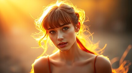 Romantic warm sunset photography featuring glowing rim light around model silhouette in a dreamy outdoor environment