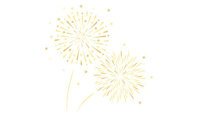 Yellow fireworks with stars and sparklers. Vector border with fireworks, festive Christmas banner, poster, flyer, greeting card. Happy new year celebration, anniversary, festival