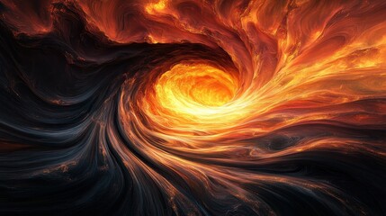 A mesmerizing swirl of fiery orange and deep black, resembling a cosmic wave of energy and motion.