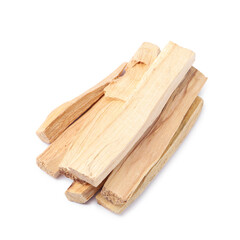 Pile of palo santo sticks isolated on white