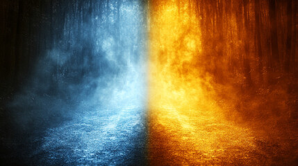 A surreal blue and orange space with a hole at its center, symbolizing the vastness of the sky and the warmth of the sun, blending nature's elements into a modern cosmic representation.

