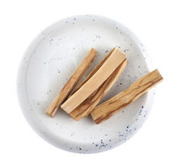 Palo santo sticks on white background, top view