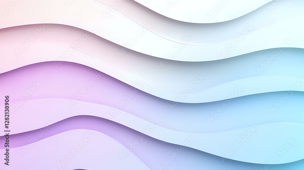Poster soft gradient waves in pastel pink and blue create layered abstract background with smooth curved li