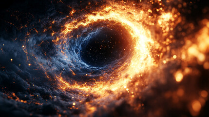 A surreal blue and orange space with a hole at its center, symbolizing the vastness of the sky and the warmth of the sun, blending nature's elements into a modern cosmic representation.

