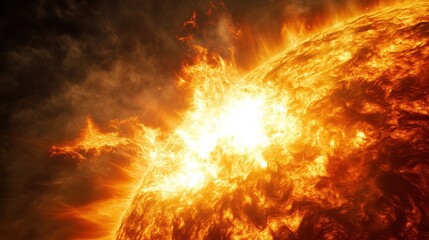 A captivating close-up of the sun's surface, showcasing fiery solar flares bursting from the celestial body.