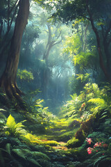 Fototapeta premium Lush Tapestry of Verdant Elegance and Symbiotic Harmony in Nature's Green Sanctuary