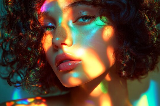 Short coiffure - curly hair. Commercial digital ads conceptual art. Gorgeous calm mixed-race girl - for ads, magazine ad ad and internet marketing banner use. African american style look.