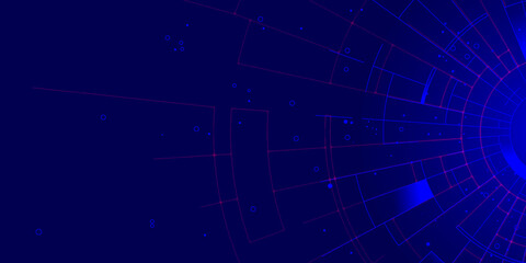 Abstract blue graphic background. Geometric pattern with blue center and red lines. Ideal for web, apps, presentations. Copy space