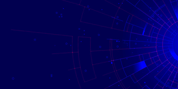 Abstract blue graphic background. Geometric pattern with blue center and red lines. Ideal for web, apps, presentations. Copy space