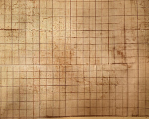 Fototapeta premium Brown grid lines, wrinkles, and a worn, beige graph paper feel are characteristics of education, planning, and design.