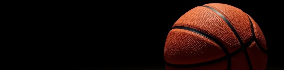 Fototapeta premium Close-up view of a basketball against a stark black background , element, still life
